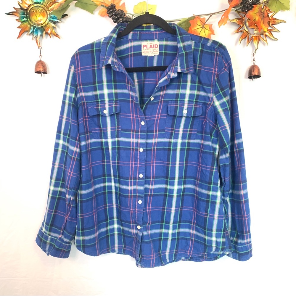🌲 Old navy comfort blue plaid button down flannel